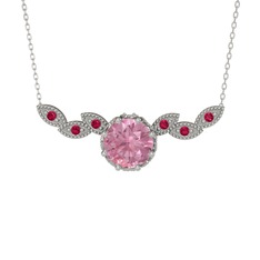 Pembe kuvars ve rodolit garnet 925 ayar gümüş kolye (40 cm beyaz altın rolo zincir)