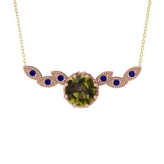 Lilja Kolye - Peridot ve lab safir 14 ayar rose altın kolye (40 cm gümüş rolo zincir) #1ik2nha