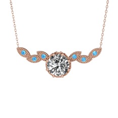 Lilja Kolye - Swarovski ve akuamarin 8 ayar rose altın kolye (40 cm rose altın rolo zincir) #1isus6d