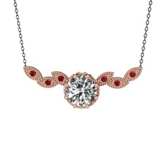 Lilja Kolye - Beyaz zirkon ve garnet 14 ayar rose altın kolye (40 cm gümüş rolo zincir) #1ixpcu2