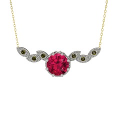 Rodolit garnet ve peridot 14 ayar beyaz altın kolye (40 cm gümüş rolo zincir)