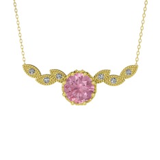 Pembe kuvars ve swarovski 18 ayar altın kolye (40 cm altın rolo zincir)