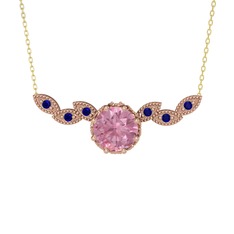 Lilja Kolye - Pembe kuvars ve lab safir 18 ayar rose altın kolye (40 cm altın rolo zincir) #1jfg3o9