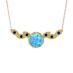 Lilja Kolye - Akuamarin ve lab safir 14 ayar altın kolye (40 cm rose altın rolo zincir) #1jggqni