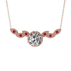 Lilja Kolye - Swarovski ve rodolit garnet 8 ayar rose altın kolye (40 cm rose altın rolo zincir) #1jpyam