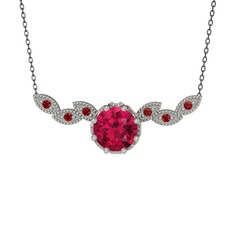 Lilja Kolye - Rodolit garnet ve garnet 18 ayar beyaz altın kolye (40 cm gümüş rolo zincir) #1jxuedu