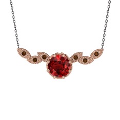 Garnet ve dumanlı kuvars 14 ayar rose altın kolye (40 cm gümüş rolo zincir)