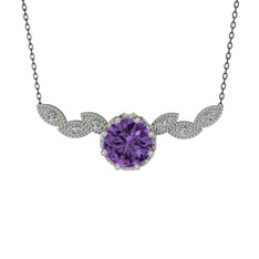 Lilja Kolye - Ametist ve swarovski 14 ayar beyaz altın kolye (40 cm gümüş rolo zincir) #1kg6ap0