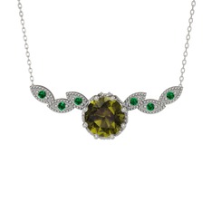 Lilja Kolye - Peridot ve yeşil kuvars 18 ayar beyaz altın kolye (40 cm gümüş rolo zincir) #1kgdj9v
