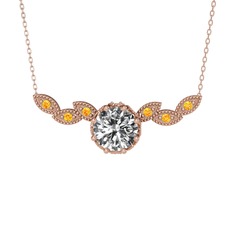 Lilja Kolye - Beyaz zirkon ve sitrin 18 ayar rose altın kolye (40 cm rose altın rolo zincir) #1kkg4a5