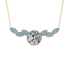 Lilja Kolye - Swarovski ve akuamarin 8 ayar beyaz altın kolye (40 cm altın rolo zincir) #1komprg