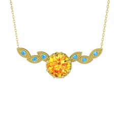 Sitrin ve akuamarin 925 ayar altın kaplama gümüş kolye (40 cm altın rolo zincir)