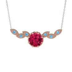 Lilja Kolye - Rodolit garnet ve akuamarin 18 ayar rose altın kolye (40 cm beyaz altın rolo zincir) #1l2tg9l
