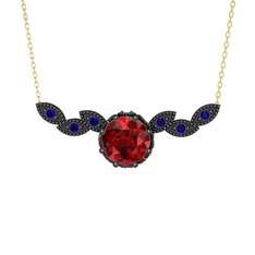 Lilja Kolye - Garnet ve lab safir 925 ayar siyah rodyum kaplama gümüş kolye (40 cm gümüş rolo zincir) #1l3xaae