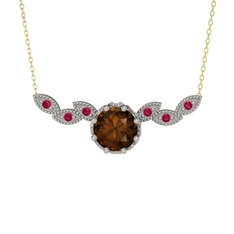 Lilja Kolye - Dumanlı kuvars ve rodolit garnet 18 ayar beyaz altın kolye (40 cm altın rolo zincir) #1l4jo3r