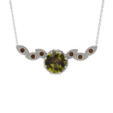 Peridot ve dumanlı kuvars 8 ayar beyaz altın kolye (40 cm beyaz altın rolo zincir)