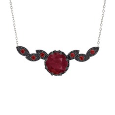 Lilja Kolye - Kök yakut ve garnet 925 ayar siyah rodyum kaplama gümüş kolye (40 cm beyaz altın rolo zincir) #1lvetmu