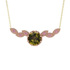 Lilja Kolye - Peridot ve pembe kuvars 14 ayar rose altın kolye (40 cm altın rolo zincir) #1m7o1dk