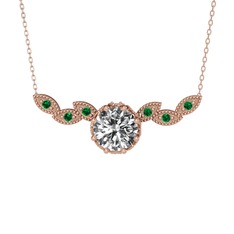 Swarovski ve yeşil kuvars 14 ayar rose altın kolye (40 cm rose altın rolo zincir)