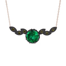 Lilja Kolye - Yeşil kuvars ve peridot 925 ayar siyah rodyum kaplama gümüş kolye (40 cm gümüş rolo zincir) #1meae3i