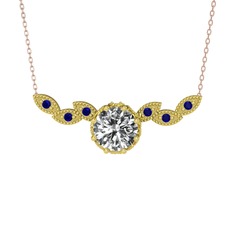 Lilja Kolye - Swarovski ve lab safir 14 ayar altın kolye (40 cm rose altın rolo zincir) #1mf25k1