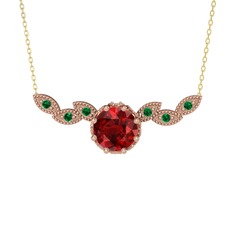 Lilja Kolye - Garnet ve yeşil kuvars 14 ayar rose altın kolye (40 cm altın rolo zincir) #1mknqpp