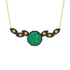 Lilja Kolye - Kök zümrüt ve sitrin 925 ayar siyah rodyum kaplama gümüş kolye (40 cm altın rolo zincir) #1mkxv4t