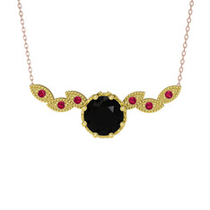 Siyah zirkon ve rodolit garnet 14 ayar altın kolye (40 cm rose altın rolo zincir)