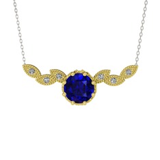 Lab safir ve swarovski 8 ayar altın kolye (40 cm beyaz altın rolo zincir)