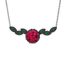 Lilja Kolye - Rodolit garnet ve yeşil kuvars 925 ayar siyah rodyum kaplama gümüş kolye (40 cm gümüş rolo zincir) #1n2xwsh