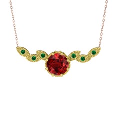 Lilja Kolye - Garnet ve yeşil kuvars 14 ayar altın kolye (40 cm rose altın rolo zincir) #1n82270