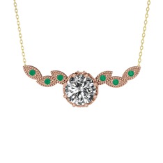 Lilja Kolye - Swarovski ve kök zümrüt 925 ayar rose altın kaplama gümüş kolye (40 cm altın rolo zincir) #1o1lr03