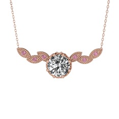 Lilja Kolye - Swarovski ve pembe kuvars 14 ayar rose altın kolye (40 cm rose altın rolo zincir) #1oic3f5