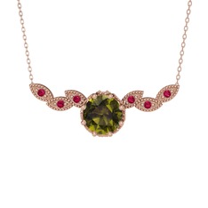 Lilja Kolye - Peridot ve rodolit garnet 8 ayar rose altın kolye (40 cm gümüş rolo zincir) #1oiwc2l