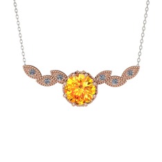 Sitrin ve pırlanta 925 ayar rose altın kaplama gümüş kolye (0.12 karat, 40 cm beyaz altın rolo zincir)