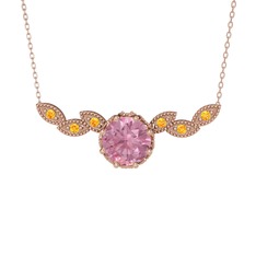 Lilja Kolye - Pembe kuvars ve sitrin 18 ayar rose altın kolye (40 cm rose altın rolo zincir) #1orllg2