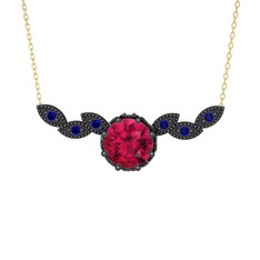 Lilja Kolye - Rodolit garnet ve lab safir 925 ayar siyah rodyum kaplama gümüş kolye (40 cm altın rolo zincir) #1ov37na