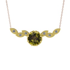 Lilja Kolye - Peridot ve pırlanta 18 ayar altın kolye (0.12 karat, 40 cm rose altın rolo zincir) #1owg5zm