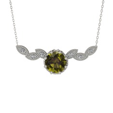 Lilja Kolye - Peridot ve swarovski 18 ayar beyaz altın kolye (40 cm beyaz altın rolo zincir) #1oyd2ze