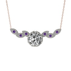 Lilja Kolye - Beyaz zirkon ve ametist 925 ayar gümüş kolye (40 cm gümüş rolo zincir) #1p205ns