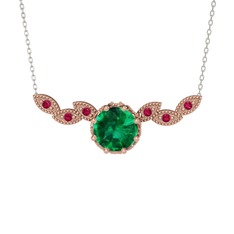 Lilja Kolye - Yeşil kuvars ve rodolit garnet 925 ayar rose altın kaplama gümüş kolye (40 cm beyaz altın rolo zincir) #1p2pjt8