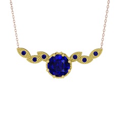 Lab safir 14 ayar altın kolye (40 cm rose altın rolo zincir)