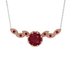 Lilja Kolye - Kök yakut ve garnet 925 ayar rose altın kaplama gümüş kolye (40 cm beyaz altın rolo zincir) #1q98ln8