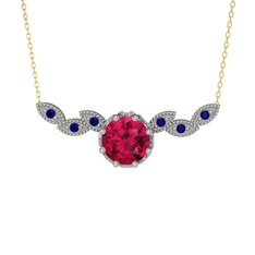 Lilja Kolye - Rodolit garnet ve lab safir 8 ayar beyaz altın kolye (40 cm altın rolo zincir) #1qjras