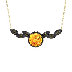 Lilja Kolye - Sitrin ve peridot 925 ayar siyah rodyum kaplama gümüş kolye (40 cm altın rolo zincir) #1qswabv