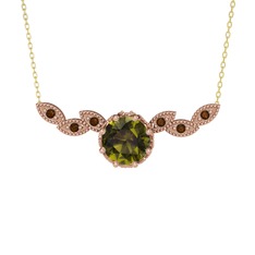Lilja Kolye - Peridot ve dumanlı kuvars 18 ayar rose altın kolye (40 cm altın rolo zincir) #1qxberz