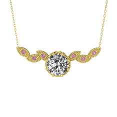 Swarovski ve pembe kuvars 8 ayar altın kolye (40 cm altın rolo zincir)