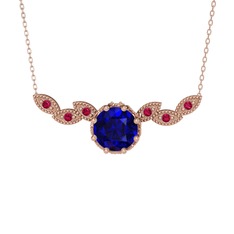 Lilja Kolye - Lab safir ve rodolit garnet 14 ayar rose altın kolye (40 cm rose altın rolo zincir) #1re84fp
