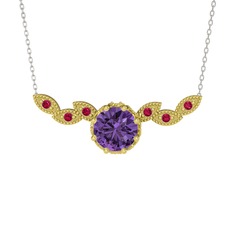 Ametist ve rodolit garnet 14 ayar altın kolye (40 cm beyaz altın rolo zincir)