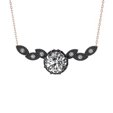 Swarovski 925 ayar siyah rodyum kaplama gümüş kolye (40 cm rose altın rolo zincir)